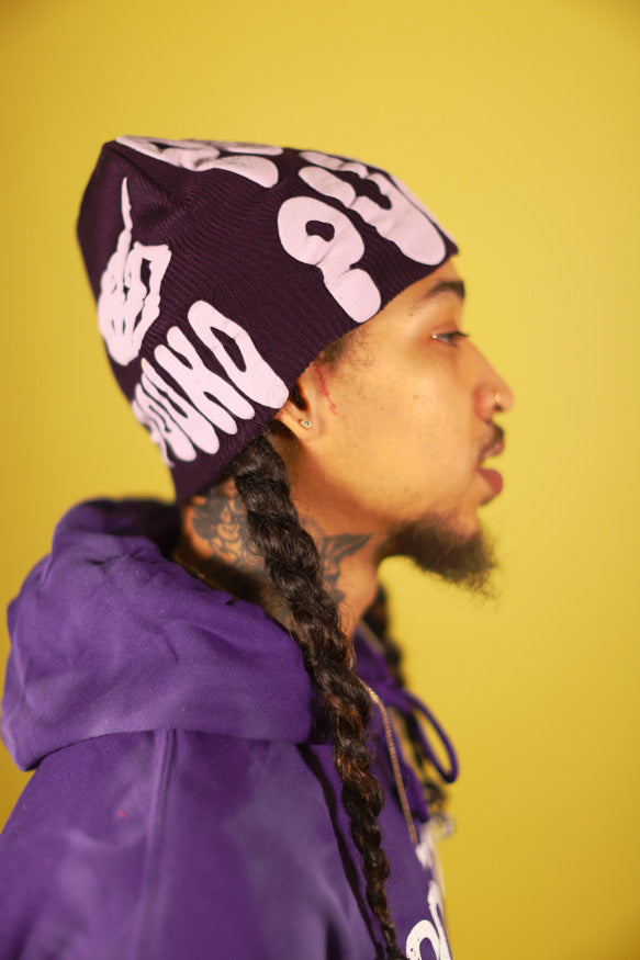 Purple Pack Pusha Beanie w/ Purple puff print vinyl