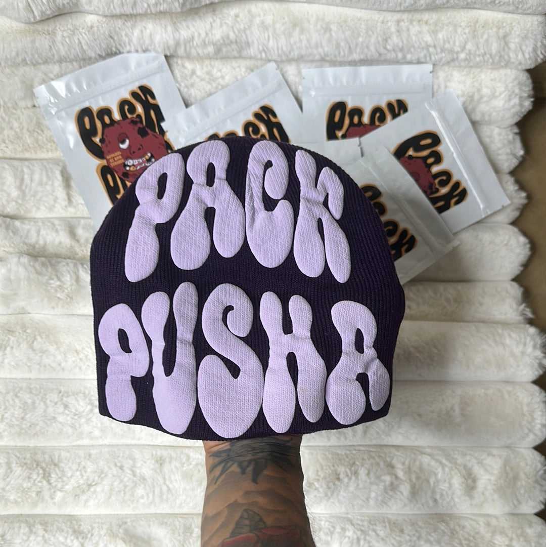 Purple Pack Pusha Beanie w/ Purple puff print vinyl